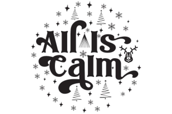 Holiday Greetings: A Festive Design with the Words 'All is Calm' and Christmas Trees and Snowflakes