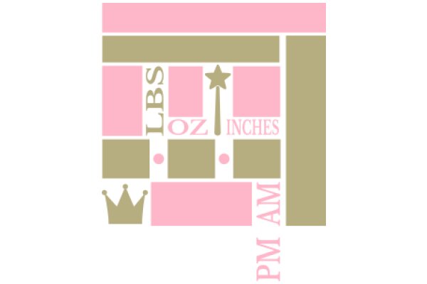 A Stylish Infographic of LBS Oz Inches, with a Pink Crown and Pink AM