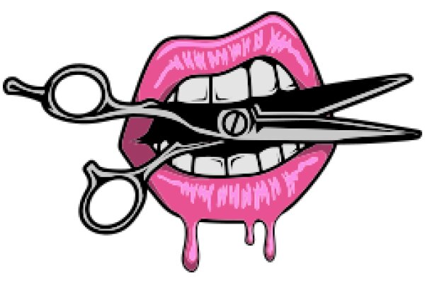 A Playful Illustration of a Pink Lipstick with Scissors and a Screwdriver