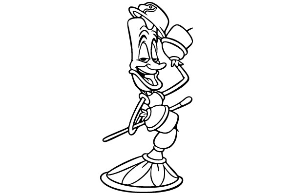 A Whimsical Character: A Cartoon of a Hat-Wearing Figure with a Cane, Smiling and Posing for the Camera