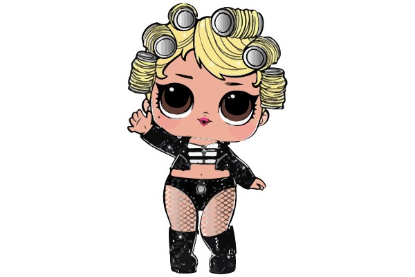 Cute Cartoon Character with Curlers in Hair