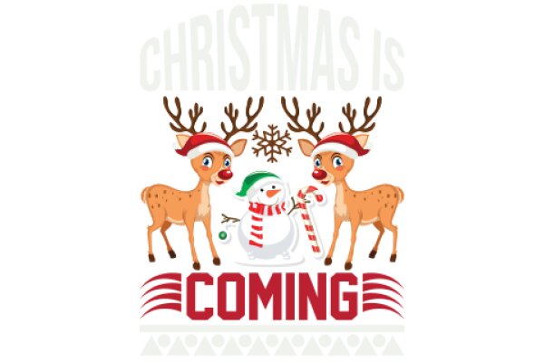 Christmas Coming: A Festive Illustration Featuring Reindeer and Santa's Helpers
