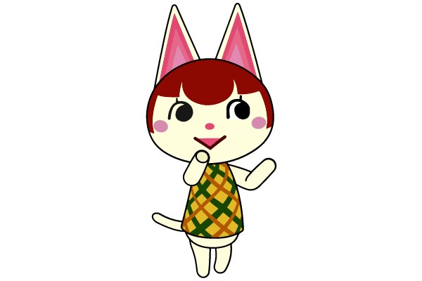 Whimsical Character with Cat Ears and Pineapple Dress