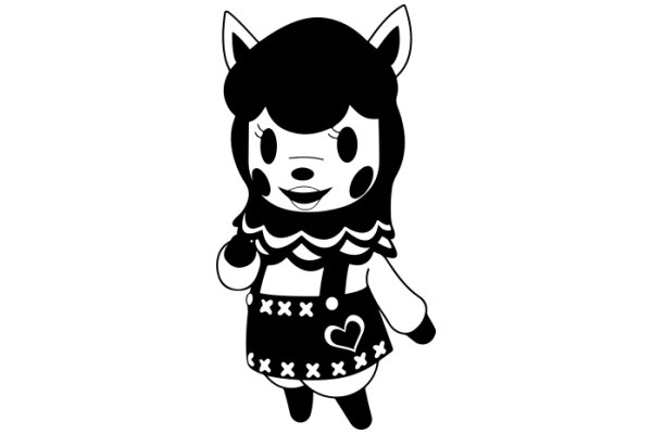 A Charming Cartoon of a Cat-like Character with a Heart on its Dress, Standing on Two Legs