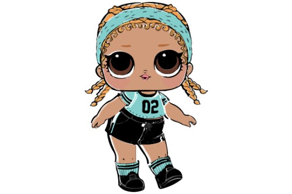 Pixelated Doll with Blue Headband and Black Shorts