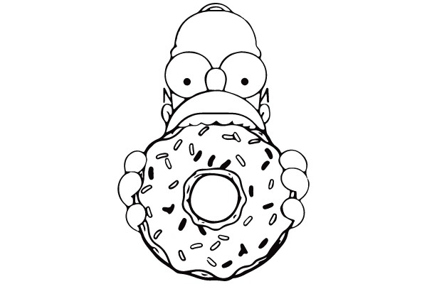 An iconic, stylized drawing of a character holding a large donut.