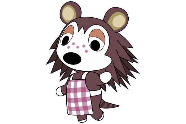 Adventurous Bear in Checkered Apron: A Whimsical Illustration