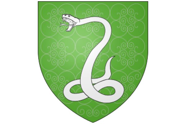 A Stylized Emblem of a Snake with a Design of Swirls and Circles in Green and White.