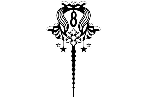 Stylized Number Eight with Floral Design and Stars