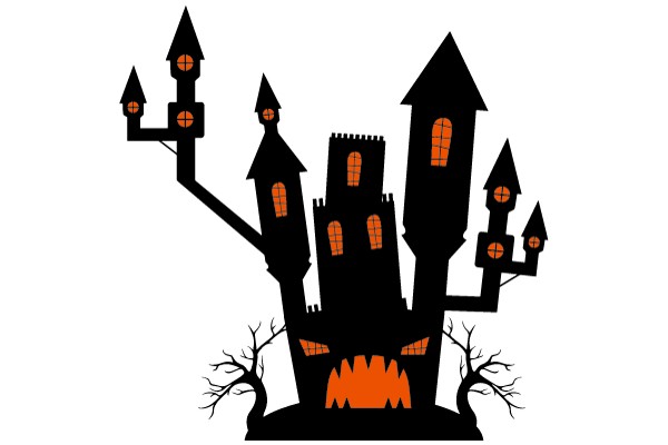 Whimsical Castle Silhouette with Orange Accents