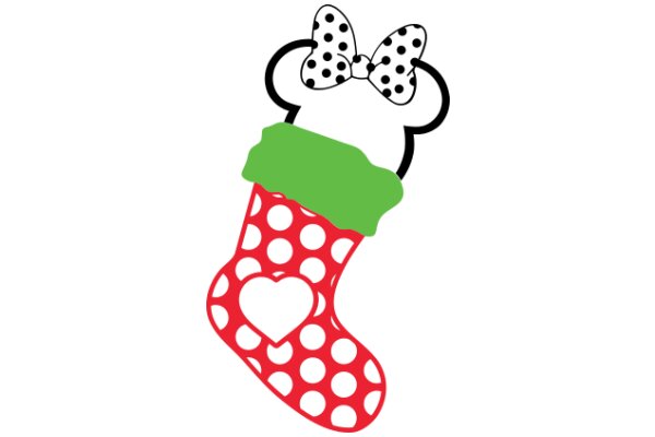 A Festive Christmas Stocking with a Polka Dot Bow and a Heart-Shaped Candy