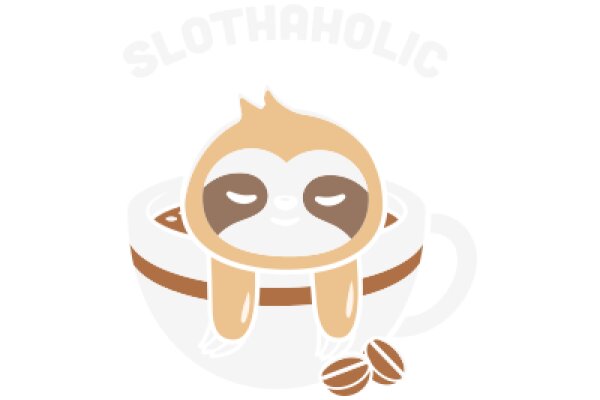A Cute Sloth Character in a Coffee Cup, with Coffee Beans and the Word 'SLOTHOLIC' in the Background.