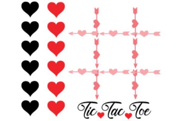 A Collection of Black and Red Hearts with the Words 'Tic Tac Toe' and 'Tic Tac Toe Tic Tac Toe' in a Stylized Font