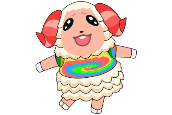 A Colorful Cartoon Character with a Big Smile and Red Horns