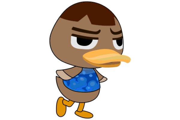 A Whimsical Character: The Brown Bird with a Blue Shirt and a Yellow Beak