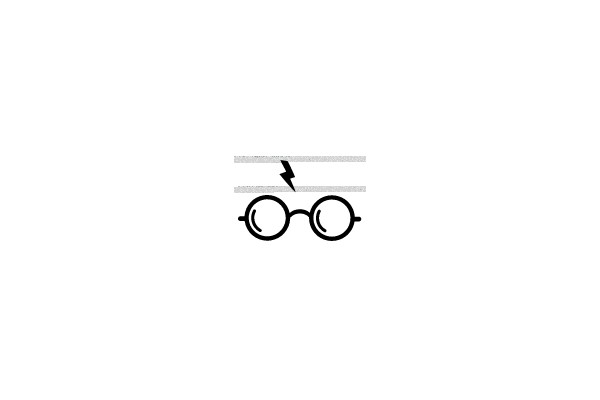 A cartoon drawing of glasses with a lightning bolt.