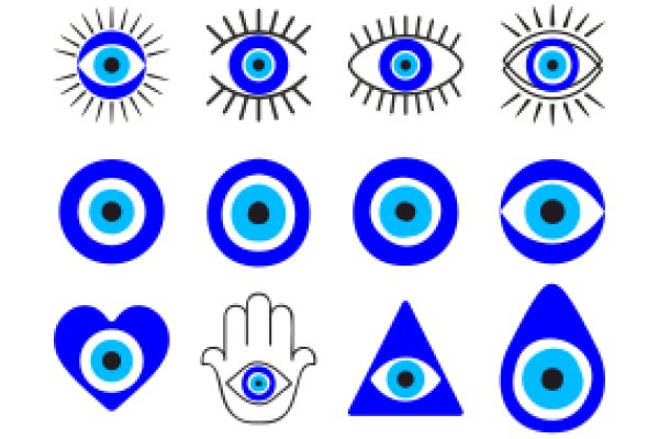 A Collection of Symbolic Icons: Eyes, Hearts, and a Hand