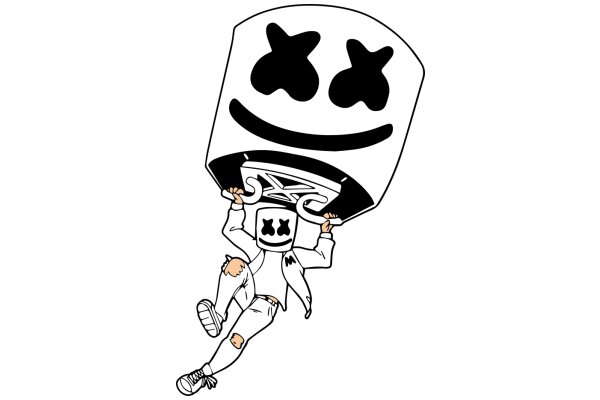 A Playful Illustration of a Cartoon Character with a Smiley Face, Wearing a White Jacket and Sneakers, and Carrying a Helmet with a Smiley Face on It