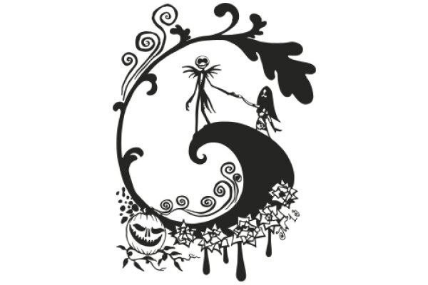 Whimsical Halloween Illustration: A Playful Scene with a Pumpkin, a Ghost, and a Spooky Tree
