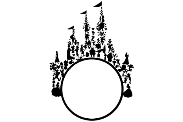 A Silhouette of a Castle Surrounded by a Variety of Silhouetted Characters and Flags