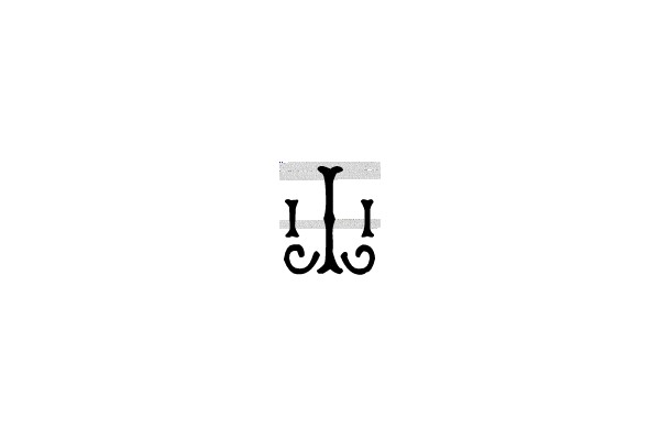 A Symbol with Two Hooked Elements on a Rectangular Background.