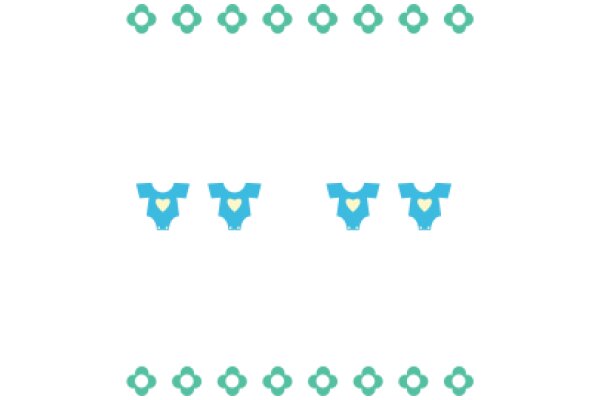 A Digital Artwork Featuring a Pattern of Blue and Green Flower-like Shapes and Baby Clothes
