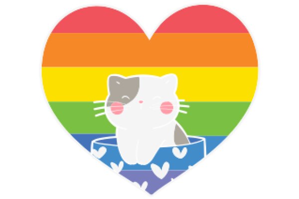 A Colorful Heart with a Cat Inside, Surrounded by a Rainbow of Colors