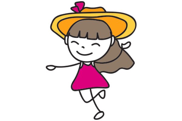 A Whimsical Illustration of a Girl with a Sunny Smile and a Vibrant Hat