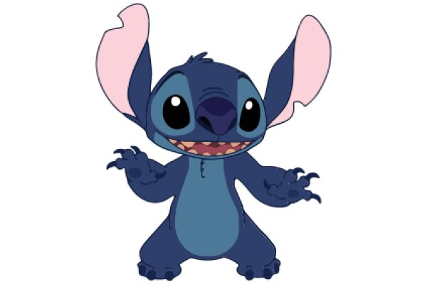 Stylized Animation of a Blue and Pink Cartoon Character with Large Ears and a Smile