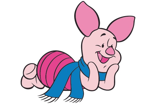Winnie the Pooh in a Pink Striped Shirt and Blue Scarf