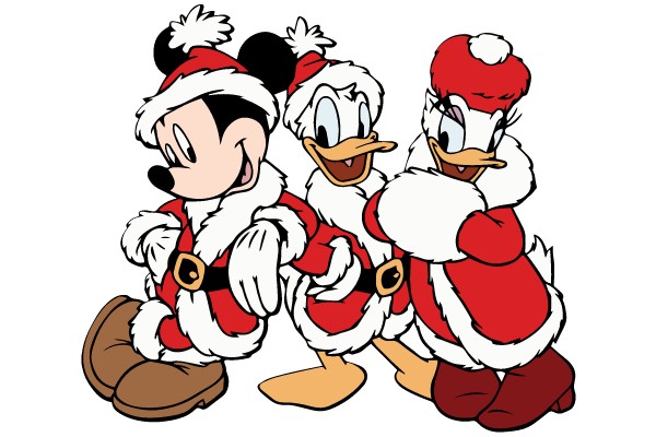 Joyful Christmas Celebration: Mickey, Donald, and Daisy in Festive Costumes