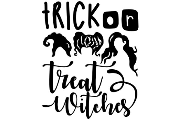 Whimsical Halloween-themed poster with the words 'TRICK OR TREAT WITCHES' and various witch and treat illustrations.
