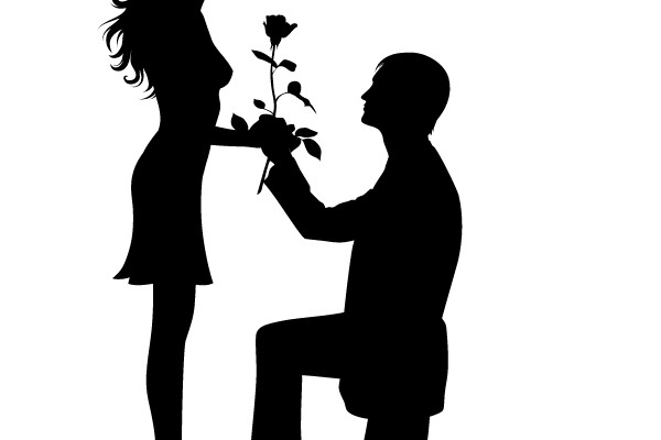 Kneeling Man Offering a Rose to a Standing Woman