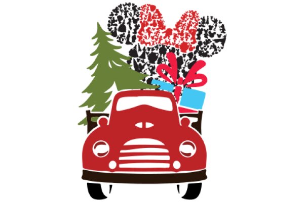 A Festive Christmas Scene with a Vintage Car and Mickey Mouse