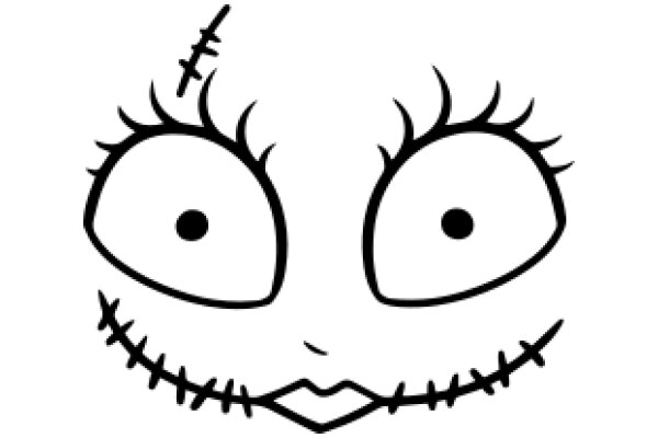 Whimsical Character with a Twist: A Drawing of a Face with Stitches for Eyes and Hair