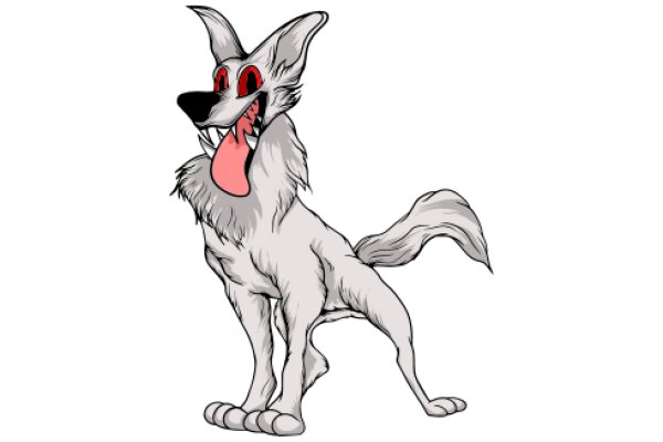 A Whimsical Illustration of a Wolf-like Creature with a Tongue Out