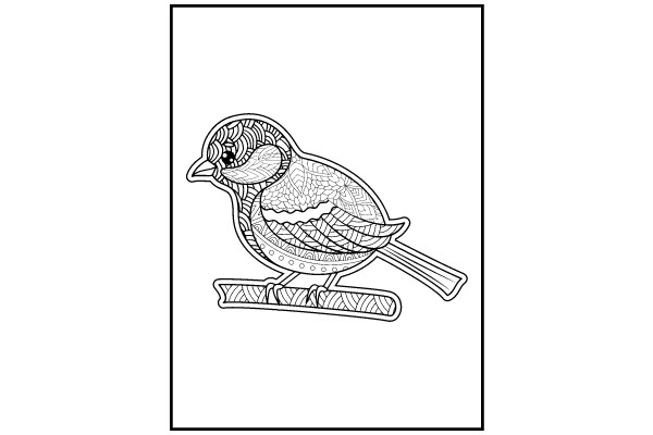 Stylized Line Drawing of a Bird with a Branch