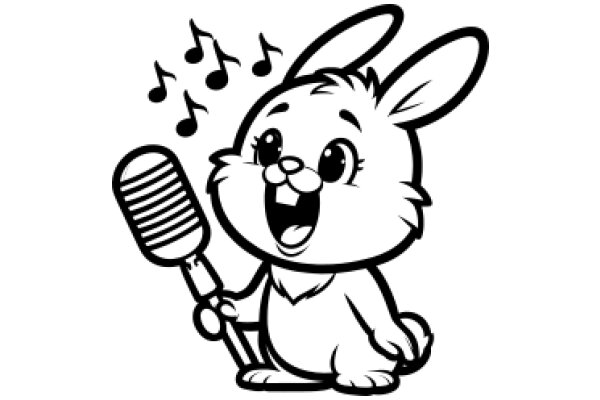 Microphone-Holding Bunny with Musical Notations Surrounding It