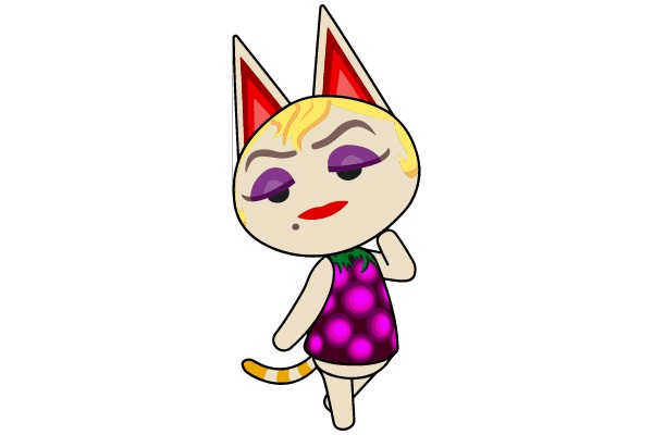 Whimsical Feline Fashion: A Cute Cartoon Character in a Polka-Dot Dress