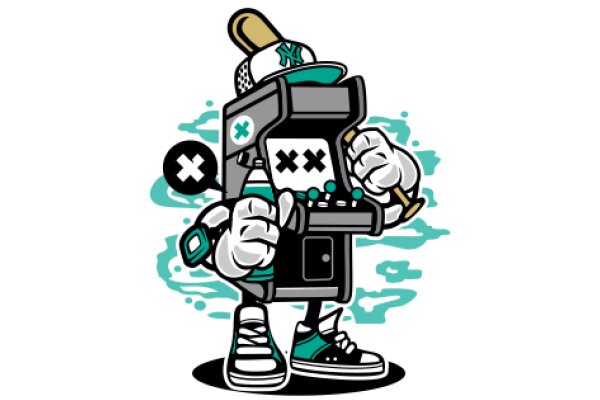 A Playful Illustration of a Robot with a Baseball Cap and a Bat, Standing on a Baseball Field with a Bubble of Smoke Surrounding It.