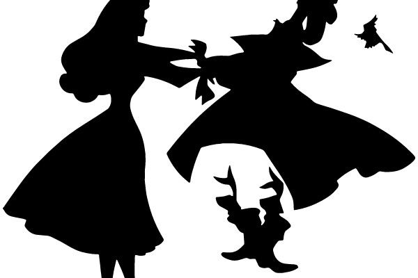 A Silhouette of a Heroic Couple and a Bird in Flight