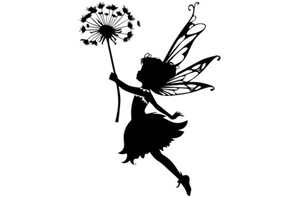 Silhouette of a Tinkerbell-like Fairy with a Flower