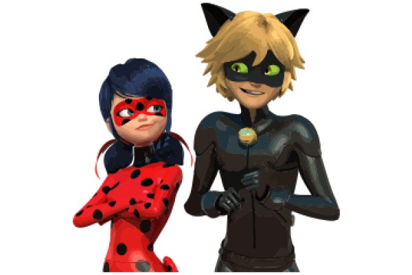 A Playful Encounter Between a Cat-like Character and a Ladybug-inspired Heroine
