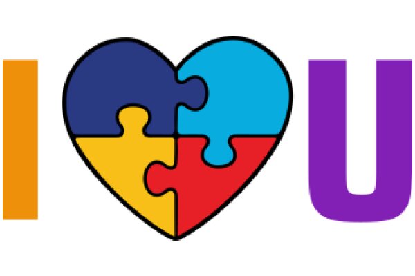 Colorful Puzzle Piece Heart with the Word 'I Love U' in Purple