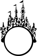 A Silhouette of a Castle and People, with a Flag on Top