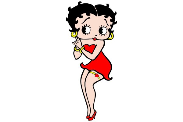 A Stylish Cartoon Character: A Woman in a Red Dress with a Heart-Shaped Ring