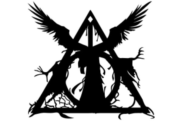 Silhouette of a Mythical Creature with Wings and a Trident