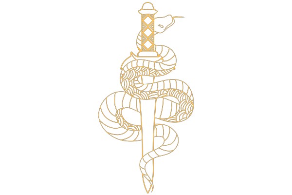 Stylized Illustration of a Snake and a Pole with a Design on Top