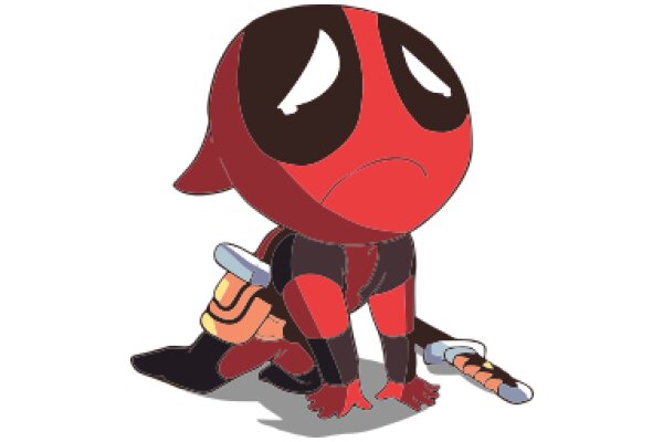 A Whimsical Illustration of a Red-Suited Character with a Banana and a Sword