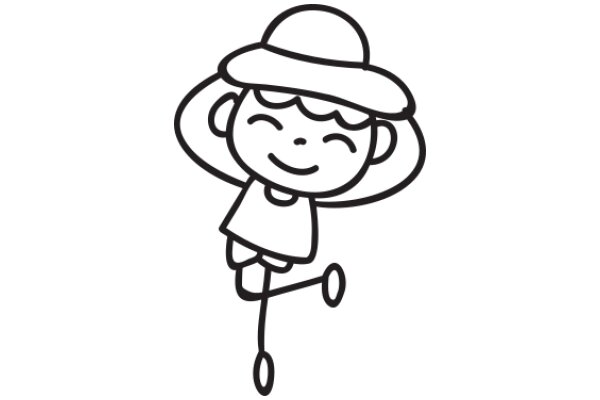 A Whimsical Line Drawing of a Cartoon Character with a Smile and a Hat